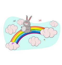 Cute Bunny Rides On A Rainbow Like Slide