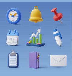 Set Of 3d Office Icon Business And Finance Concept