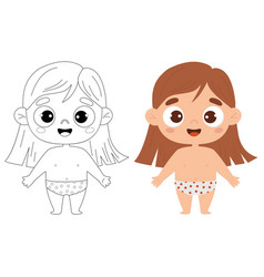 Cute Cartoon Smiling Kid Girl In Shorts Outline