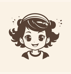 Cute Little Girl With Curly Hair Hand Drawn