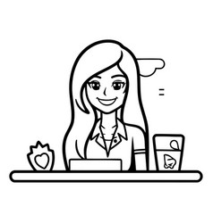 Young Woman Barista At Work In Cartoon Style