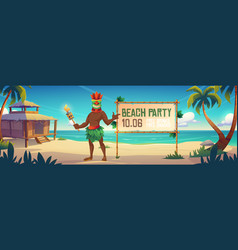 Beach Party Announcement With Tiki Man In Mask