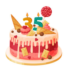 Candle On Birthday Cake With 35 Number Age