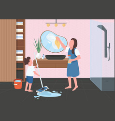 Spring Cleaning In Bathroom Flat Color