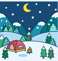 Camp Outside At Winter Night Doodle