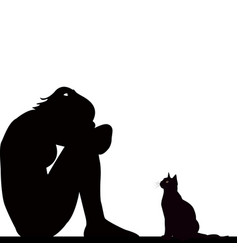 Sad Woman Silhouette With Cat