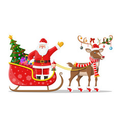 Santa claus sleigh full of gifts and his reindeer Vector Image