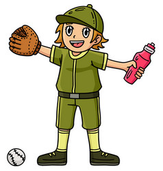 Baseball Girl With Water Bottle Cartoon Clipart