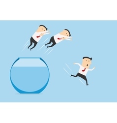 Businessmen Jumping Out Of Fish Bowl