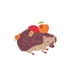 Spiny Hedgehog Carrying Apple Mushroom And Leaf