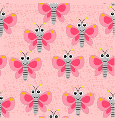 Seamless Butterfly Pattern On The Pink Spotted Bac