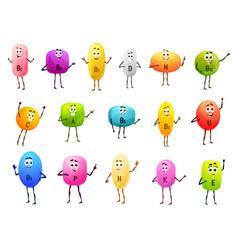 Cheerful Vitamin Characters Cartoon Colorful Pills