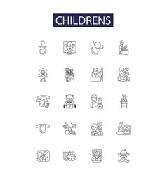 Children Line Icons And Signs Toddlers