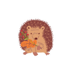 Autumn Hedgehog Cartoon Character With Leaves Flat