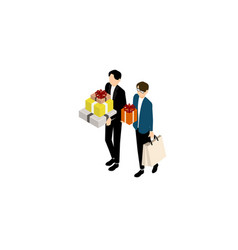 Isometric Two Men Walking With Presents