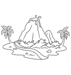 Hand Drawn Of Volcano Mountain Line Art