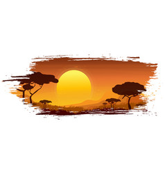 African Landscape Sunset In Savannah In Cartoon