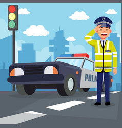 Traffic Policeman Standing Outside Car