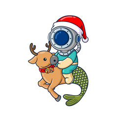 Diver Is Riding A Deer Half Mermaid In The Ocean