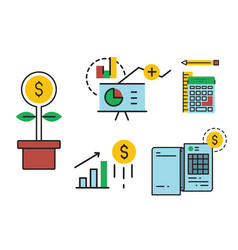 Set Of Business Icons In Flat Style Growing Sales