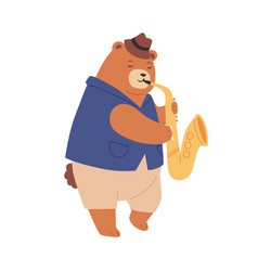 Brown Teddy Bear In Hat Playing Sax Cute Romantic