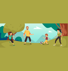 Forest Or Park Scenery With Family Playing Soccer