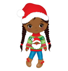 Cute Little Afro Girl In Santa Claus Hat