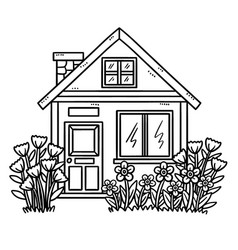 Spring House With Garden Isolated Coloring Page