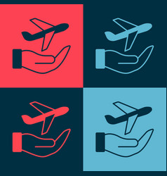 Pop Art Plane In Hand Icon Isolated On Color