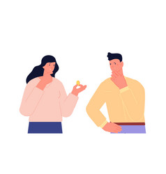 Couple Thought About Money Woman Holding Coin