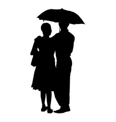 Silhouette Of Family With Umbrella On White