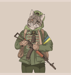 Ukrainian Soldier Cat Wearing Body Armor And Gun