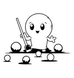 Cute Cartoon Snowman Playing Billiards