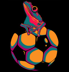 Frog Mascotte On A Soccer Ball