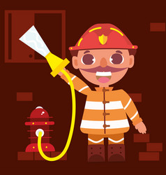 Happy Firefighter Cartoon Character Holding A Hose