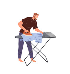 Man Ironing T-shirt In Board Isolated Character