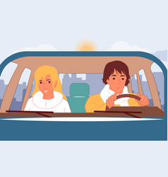 A Girl And Guy Are Driving In Car Around