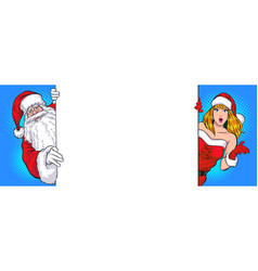 Santa Claus And Woman Peeking White Board