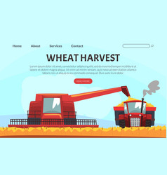 Wheat And Grain Harvest Landing Page With Combine