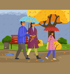 Family Walking In Rain With Umbrella