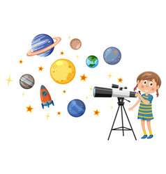 A Girl Observing Planets With Telescope