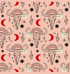 Pink Seamless Pattern Desert Western Boho Bull