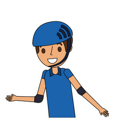 Portrait Young Smiling Boy With Sport Helmet