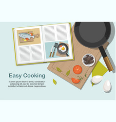 Recipe Book Frying Pan And Food Top View