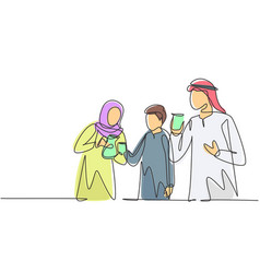 Single Continuous Line Drawing Young Arab Family