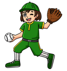 Baseball Girl Pitcher Cartoon Colored Clipart I