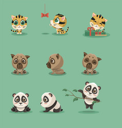 Set Of Cute Animal Cubs Panda Pug And Tiger