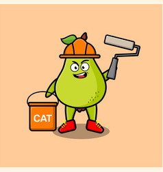 Cartoon Pear Fruit As A Builder Character Painting