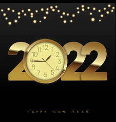 2022 Happy New Year Card With Golden Clock