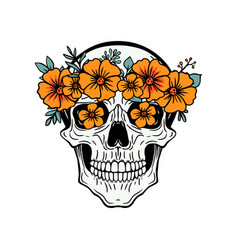 Black And White Skull With Floral Wreath